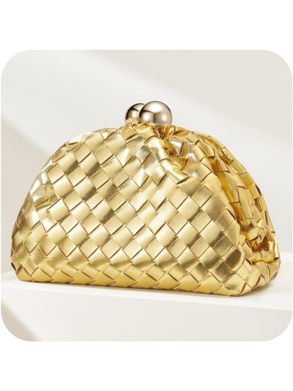 Chic Gold Woven Clutch Purse for Women | Elegant Evening Handbag, Dumpling Style